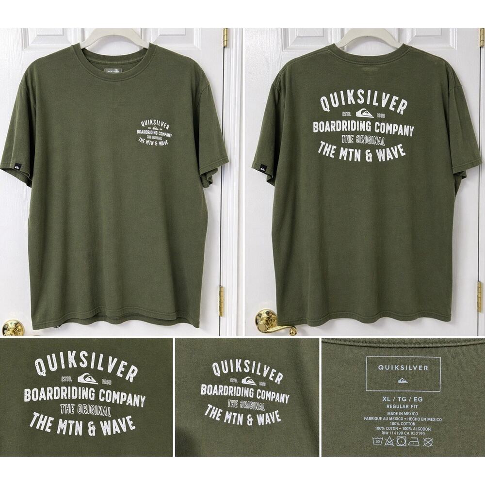 Quiksilver T-Shirt Mens XL Green Boardriding Company Graphic Logo Surf Skate Tee